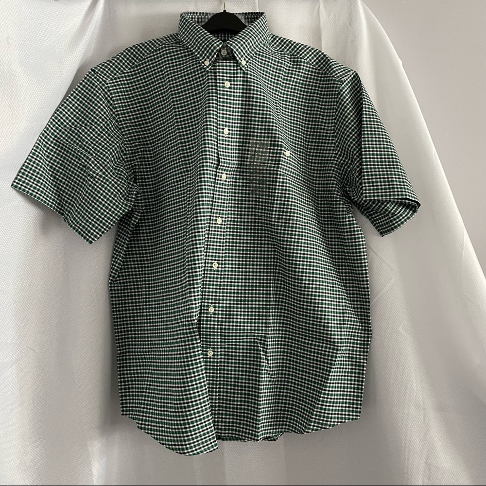 Town Craft Men’s Green White Plaid Short Sl Shirt Button Pocket Size 2X Tall